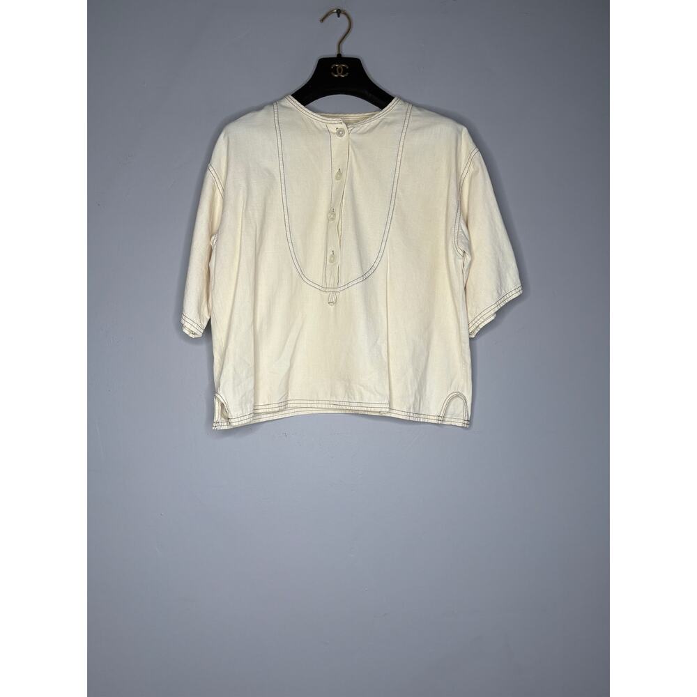 Derek Lam 10 Crosby Women's Size Small Cream French Box Cut Cropped Top Shirt